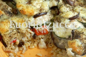 Parmigiana di melanzane con crema di pesce spada